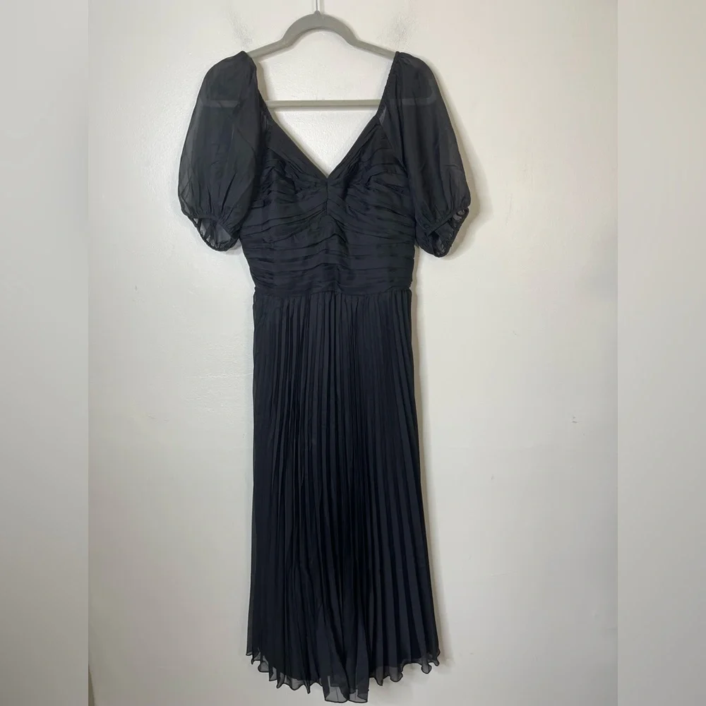 Abercrombie & Fitch NWT Black Chiffon Pleated Puff Sleeve Maxi Dress Size MT